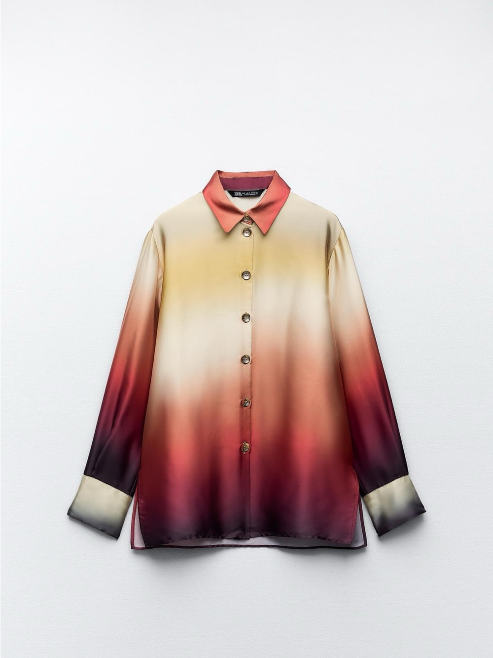 Zara Satin Effect Tie-Dye Shirt Red & Cream